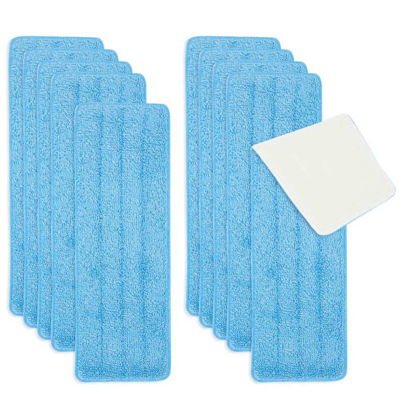 Juvale 10-Pack Microfiber Mop Pads - Reusable and Washable Replacement Flat Heads for Cleaning Hardwood Floor (16.5 in, Blue), 1 of 10