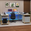 U Shaped Desk With Power Outlets & LED Lights Desk With Drawers Corner Computer Desk Office Desk With Monitor Stand & Storage Shelves White - 2 of 4