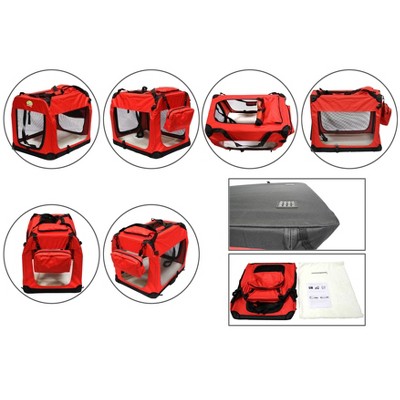 Large Red Soft-Sided Collapsible Pet Carrier with Mesh Ventilation
