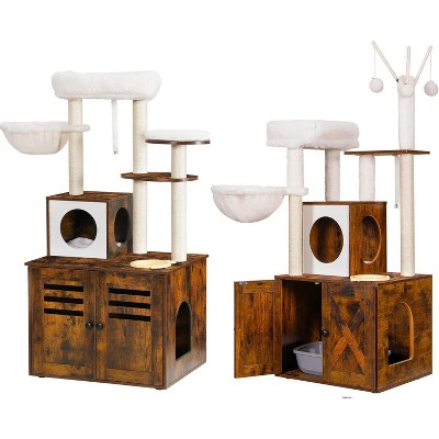 Heybly Wood Litter Box Enclosure Cat Tree