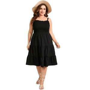 Clearlove Plus Size Summer Dresses Women’s Sleeveless Square Neck Smocked Flowy Ruffle A Line Maxi Dress - 1 of 4