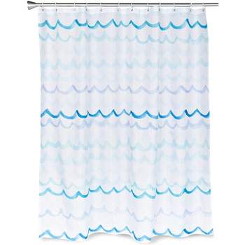 Okuna Outpost Blue Waves Bath Shower Curtain Set Polyester with 12 Hooks for Nautical Beach Bathroom Decor 71"x70"