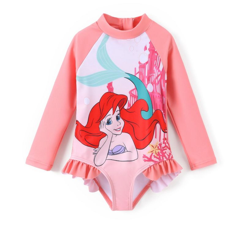 Disney Princess Kids Colorblock Summer One Piece Rash Guards Moana Green 6-7 (Dark Pink, 2 Years)