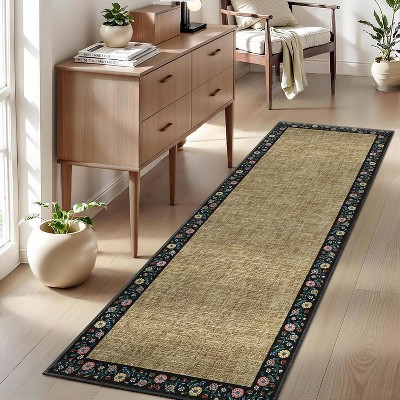 Area Rugs for Living Room Bedroom Modern Floral Bordered Rug Non-Slip Low Pile Accent Carpet Soft Foldable Rug Home Decor