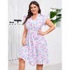 Plus Size Womens V Neck Ruffled Hem Short Sleeve Casual Summer Midi Dress with Belt - 3 of 4