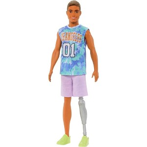 Barbie Fashionistas Ken Fashion Doll #212 with Prosthetic Leg Wearing Removable Los Angeles Jersey, Purple Shorts & Sneakers - 1 of 4