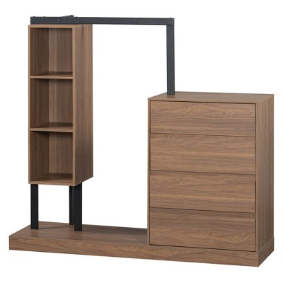 NicBex 50.40"H Open Armoire Wardrobe Closet Storage Cabinet with 3 Shelves & 4 Drawers for Bedroom
