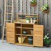All-in-One Wooden Potting Bench with 3-Tier Shelves, 2 Magnetic Lock Doors & Hooks, Multi-Functional Garden Workstation with Tabletop - 3 of 4