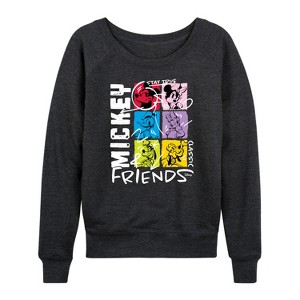 Women's - Disney - Streetwear Group Shot Lightweight French Terry Wide Neck Long Sleeve Shirt - 1 of 4