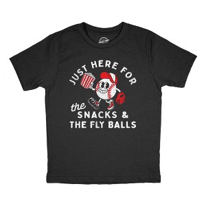 Youth Funny T Shirts Just Here for The Snacks and The Fly Balls Sarcastic Baseball Game Graphic Novelty Tee for Kids - Crazy Dog Youth T Shirt for - 1 of 4
