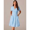 INSPIRE CHIC Women's Summer Wrap V Neck Puff Short Sleeve Midi Swing Dress with Pockets - 3 of 4