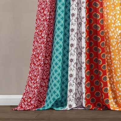 Boho Patch Navy and Orange Polyester Curtain Panels