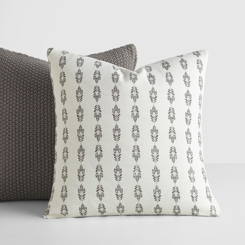 2-Pack Gray Throw Pillows Seed Stitch Knit with Cotton Patterns in Folk Leaves - Becky Cameron, Gray, 20 x 20, 6 of 13