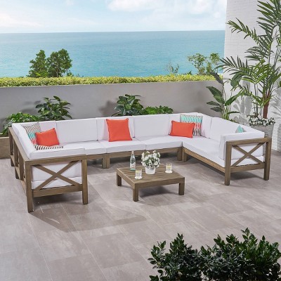 Brava 8pc Acacia Wood Sectional Sofa Set - Christopher Knight Home