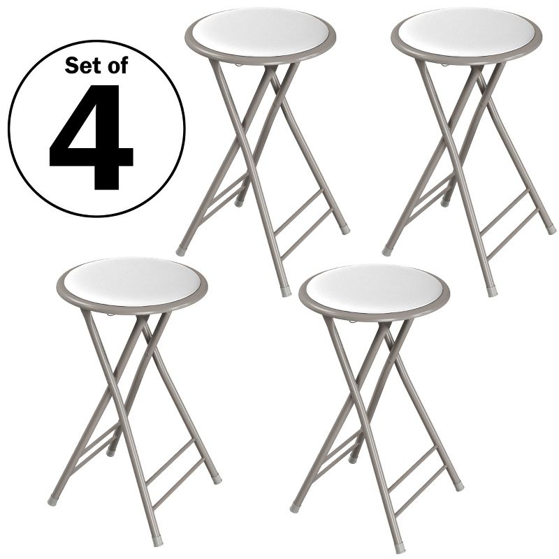 Trademark Home Heavy-Duty 24-Inch Folding Stools with Padded Seats, White, Set of 4, 1 of 8
