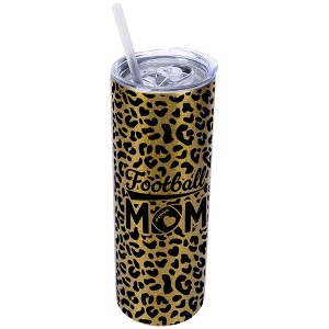 Elanze Designs Leopard Print Vegas Gold 20 Ounce Double Wall Stainless Steel Glitter Travel Tumbler With Sliding Lid And Straw, Football Mom - 1 of 4
