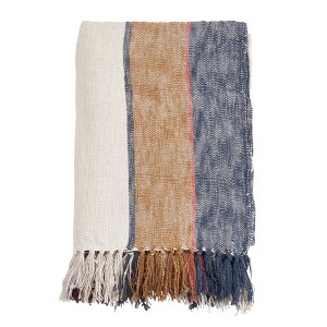 Saro Lifestyle Saro Lifestyle Cotton Throw Blanket With Striped Design, Navy Blue, 52"x68" - 1 of 4