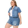 Women's Plus Size Short Sleeve Button-Down Cropped Denim Fashion Jean Jackets - Agnes Orinda - 3 of 4