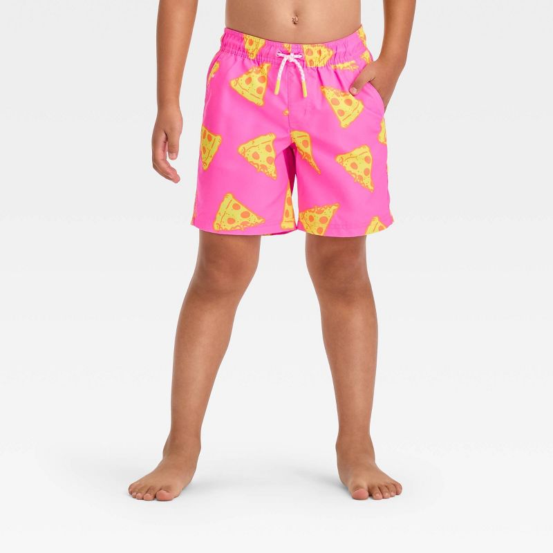 Boys' Pizza Printed Swim Shorts - Cat & Jack™ Pink/Yellow, 1 of 5
