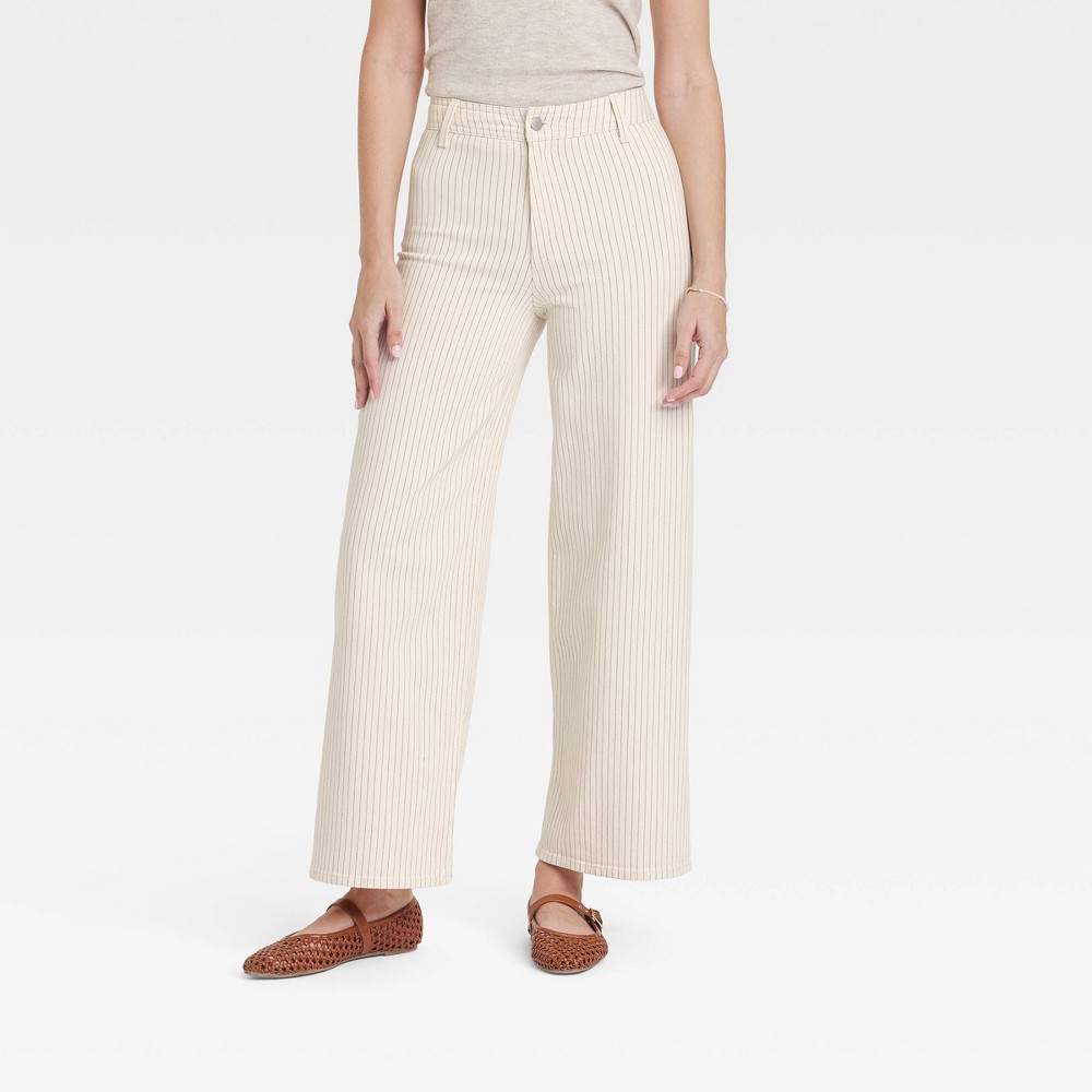 Women's High-Rise Sailor Wide Leg Ankle Jeans - Universal Thread™ Cream Striped 4: Cotton-Spandex Blend, Relaxed Fit, Denim