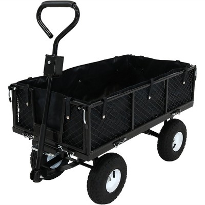 Sunnydaze Outdoor Lawn and Garden Heavy-Duty Steel Dump Cart with Removable Sides and Weather-Resistant Polyester Liner - Black