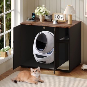 Coucheta Large Litter Robot Enclosure Cabinet, XL Cat Litter Robot Furniture with Dog Proof Shelf, Power Outlet & 5 Ft Cord, Fit for Most Litterboxes - 1 of 4