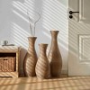 Angel Sar 3-Piece Beige Woven PVC Floor Vase Set, Artificial Weave Tall Flower Stand for Dried Stems, Boho Home Decor for Living Room & Entryway - 2 of 4