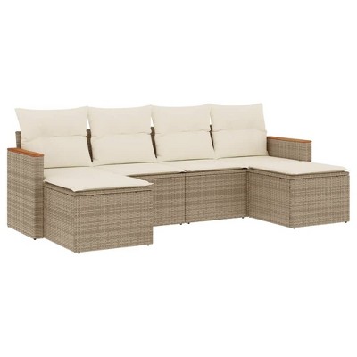 vidaXL 6 Piece Patio Sofa Set with Cushions Beige Poly Rattan - Without Table