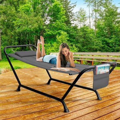 Gray Freestanding Hammock Bed with Pillow and Storage Pockets