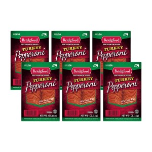 Bridgford Sliced Turkey Pepperoni 4 oz - Pepperoni Slices for Pizza and Sandwiches - Naturally Smoked Healthy Snacks for Low-Carb Keto Diets - 1 of 4