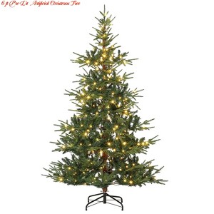 6ft Aspen Fir Christmas Tree w/ Lights, Pre-Lit Artificial Christmas Tree with 300 Warm White LIGHT & 678 Branch Tips, PE & PVC Blend Hinged Xmas Tree - 1 of 4