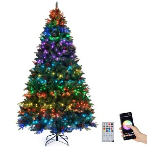 Costway 5/6/7/8 FT Artificial Christmas Tree with 250/370/500/650 RGB LED Lights 584/1054/1436/1936 Branch Tips - 1 of 4