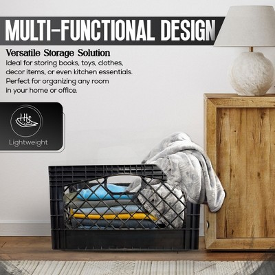 Heavy Duty Black Stackable Storage Crate with Handles, 3 Pack