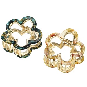 Unique Bargains Women's Acrylic Flower Hair Claw Clip Beige Green 1.97"x1.77"x1.30" 2 Pcs - 1 of 4