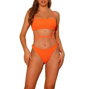 Elerevyo Women's Sporty Ribbed Bikini Lace-up Adjustable Spaghetti Straps Swimwear Bathing Suits 2 Pieces - 1 of 4