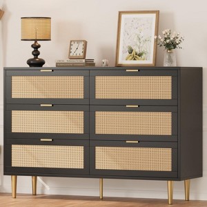 Acekool Rattan 6-Drawer Dresser with Gold Handles and Legs, Wide Organizer for Bedroom or Hallway - 1 of 4