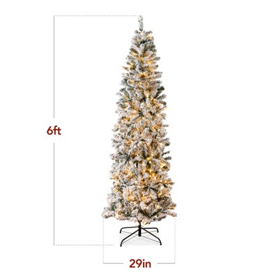 6ft White Snow-Flocked Pre-Lit Pencil Christmas Tree with PVC Branches
