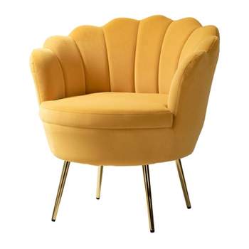 Yves Living Room Accent Chair Comfy Barrel Chair with Golden Metal Legs | Karat Home