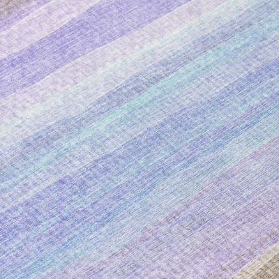 HomeRoots 9' X 12' Lavender Sky Blue And Beige Striped Washable Indoor Outdoor Area Rug