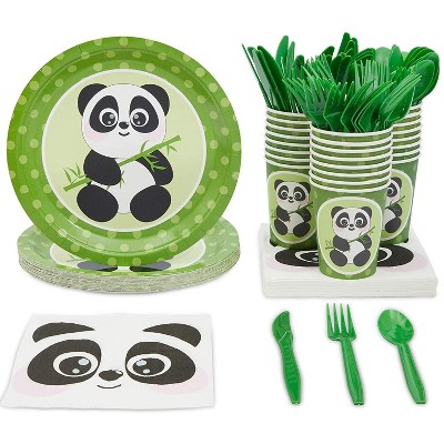 Blue Panda Animal Panda Birthday Party Supplies and Dinnerware Set (144 Pieces, Serves 24)