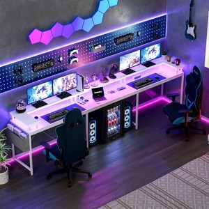 78.8" U Shaped Computer Desk with Power Outlets, USB Ports, LED Strip and Monitor Stand, Reversible L Shaped Desk with Storage Shelves - 1 of 4