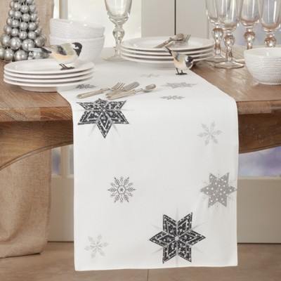 White Embroidered Snowflakes Polyester Table Runner