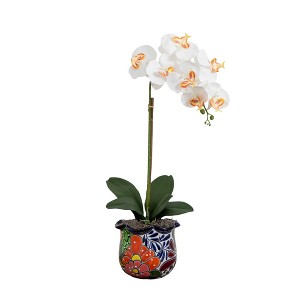 Nearly Natural 26-in Artificial Orchid Arrangement in Handmade Mexican Talavera Ceramic Planter - 1 of 1