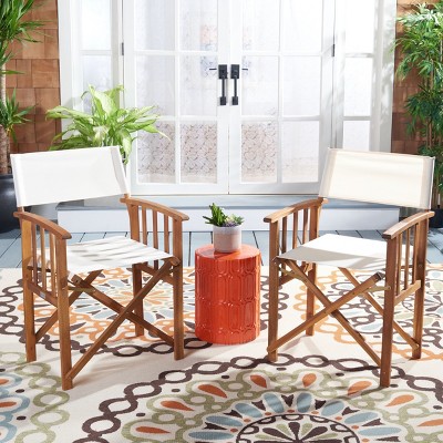 Natural Acacia Wood Outdoor Director Chairs with Beige Cushions, Set of 2
