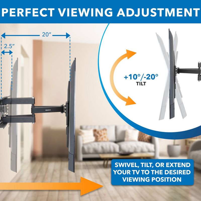 Mount-It! TV Mount Full Motion Weatherproof TV Mounting Bracket for 37-80" Screens, Dual Tilting and Swivel Arms with VESA Up to 600x400mm, 110 Lbs., 5 of 9