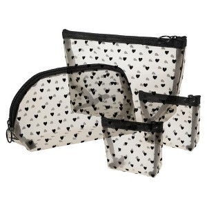 Unique Bargains Women's Heart Shape Print Mesh Makeup Bag 4 Pcs - 1 of 4