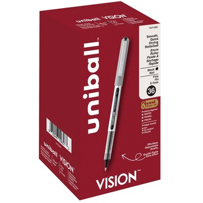 uniball Vision Stick Roller Ball Pens, 0.7 mm Fine Tip, Black, Pack of 36
