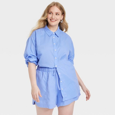 Women's Tunic Long Sleeve Collared Button-Down Shirt - Universal Thread™  Blue 2X