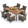 Costway 7 Pieces Outdoor Wicker Dining Set with Acacia Wood Table and 6 Armchairs - 2 of 4