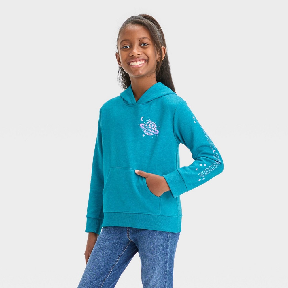  Girls' Fleece Pullover Hoodie - Cat & Jack™ Teal Blue L (10-12)  